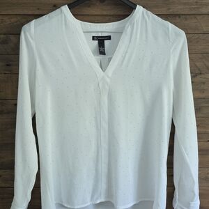 INC International Concepts White V-Neck Long-Sleeve Blouse